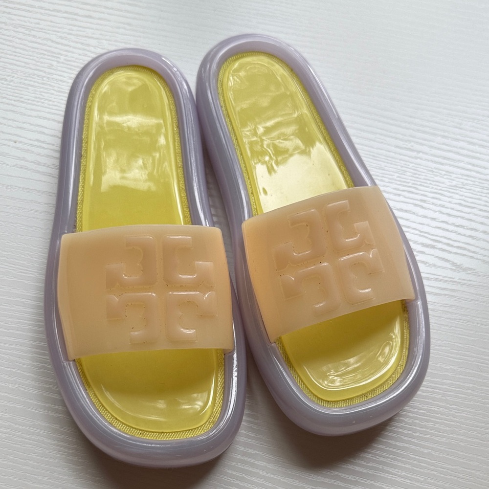 Tory Burch Yellow & Lavender Jelly Slides. Size 6B. Worn 3x. Like new!